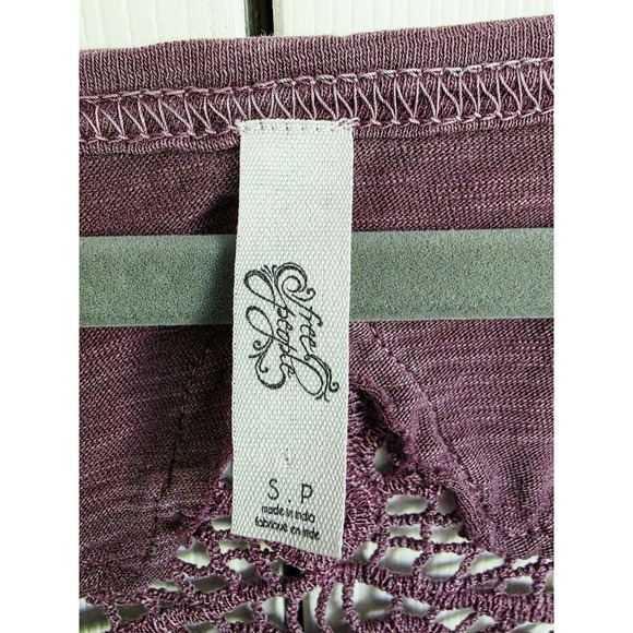 Free People Top Small Purple Long Sleeve Button Up Lace Detail Bohemian Blouse - Picture 8 of 9